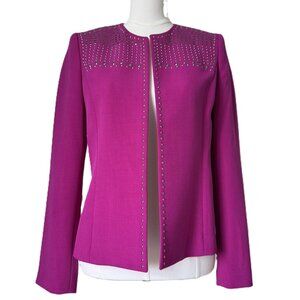 KASPER | Magenta Studded Open Crepe Jacket Sz 4